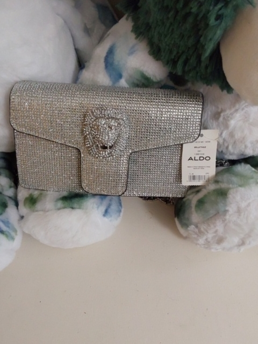 NWT Aldo Silver Crystal Lion-Embellished Crossbody Bag